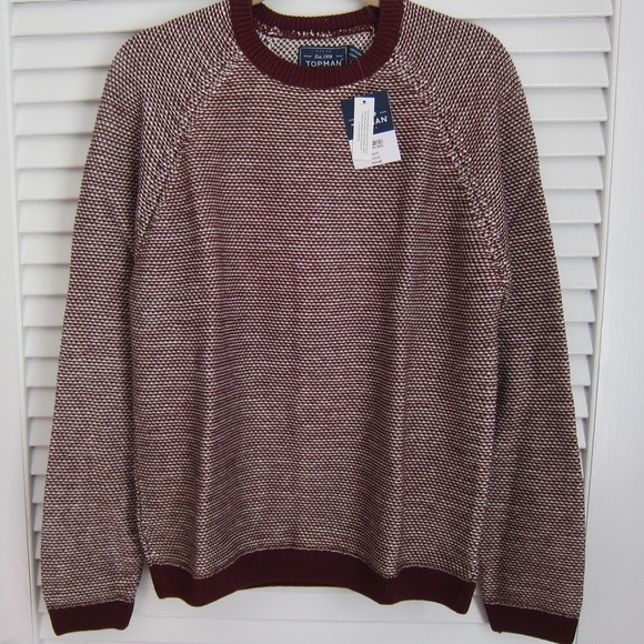 NEW $68 Topman by Topshop Textured Crew Neck Sweater in Maroon - Picture 1 of 2